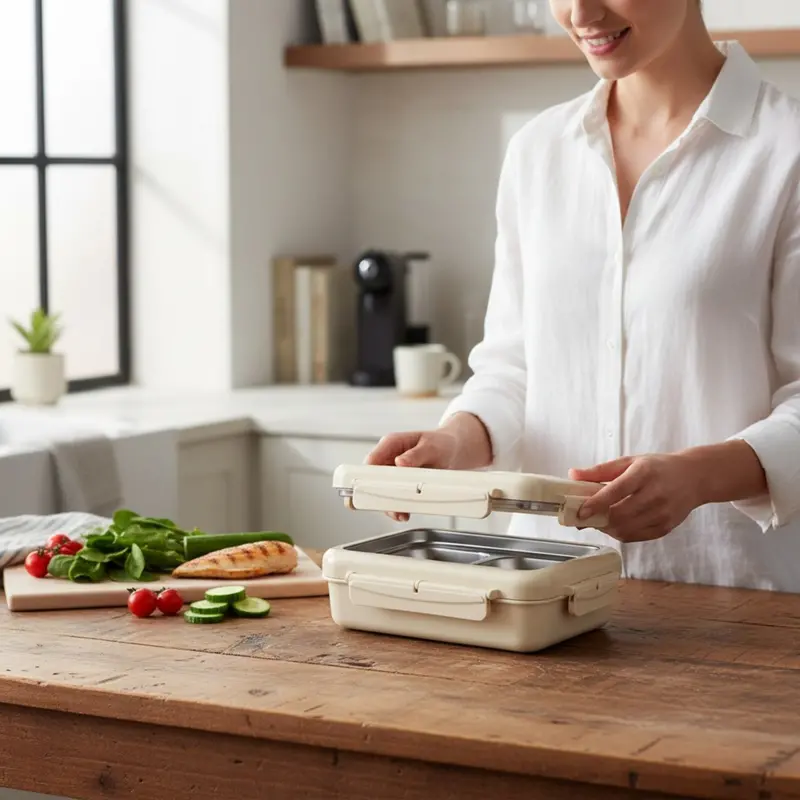 Premium Thermal Bento Box – Stainless Steel + Food-Grade Plastic With Clip Lock & Pressure-Release Lid 1
