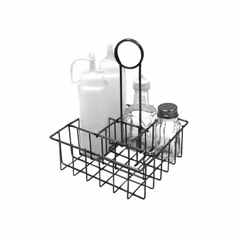 Regent Powder-Coated Black Tabletop Condiment Dispenser Stand 1