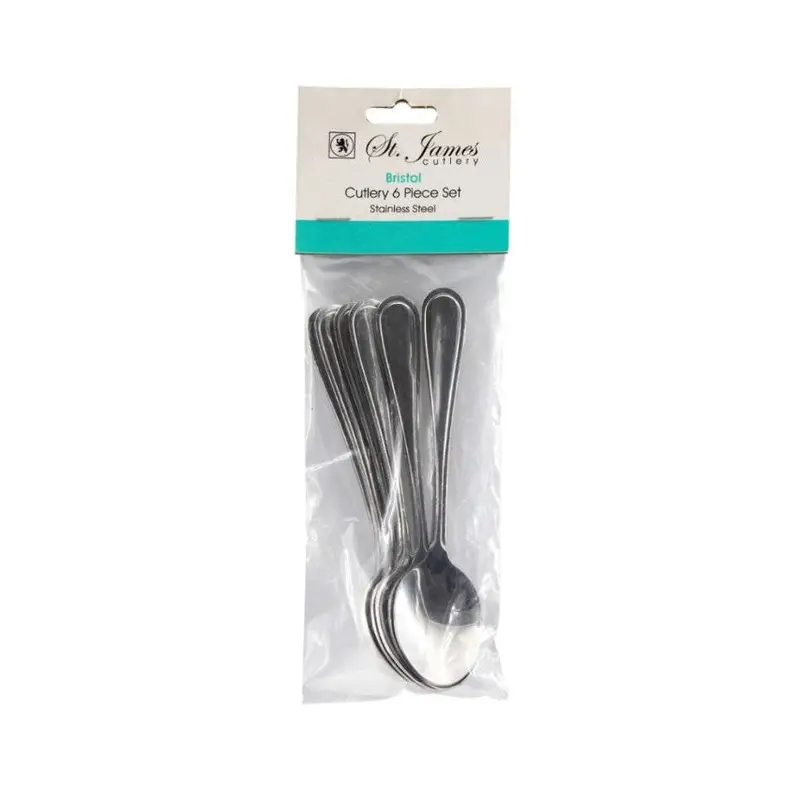 St James Bristol Teaspoon Set – Polished Stainless Steel, 6-Piece Collection 1
