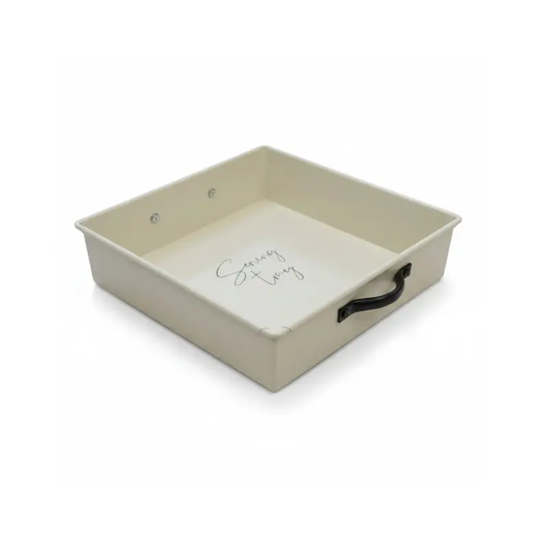 Stainless Steel Square Serving Tray With Matte Black Handle – 21 Cm Side Length 1