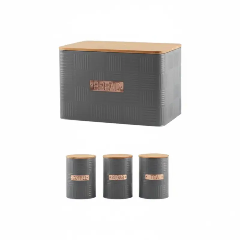 Totally Home Bamboo-Lid Bread Bin & Matching Canister Set – Th148 Rectangular Storage 1